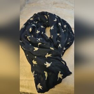 Chic Black Scarf with White Bird Design